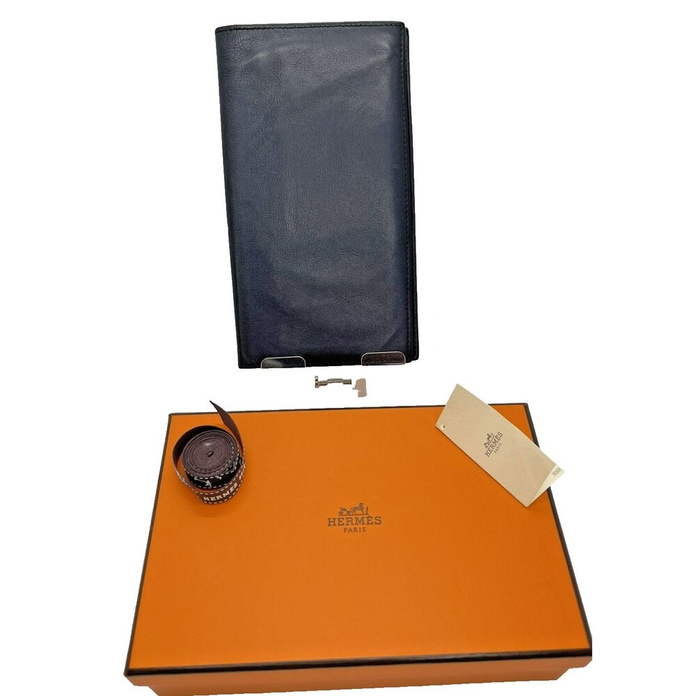 Hermès Citizen Twill Swift Leather Long Bifold Wallet Black w/ Box & Ribbon/62